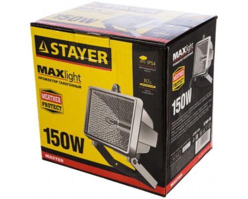 Прожектор Stayer "MASTER" MAXLight галогенный, с дугой крепления под установку, белый, 150Вт 57101-W Прожектор Stayer "MASTER" MAXLight галогенный, с дугой крепления под установку, белый, 150Вт 57101-W