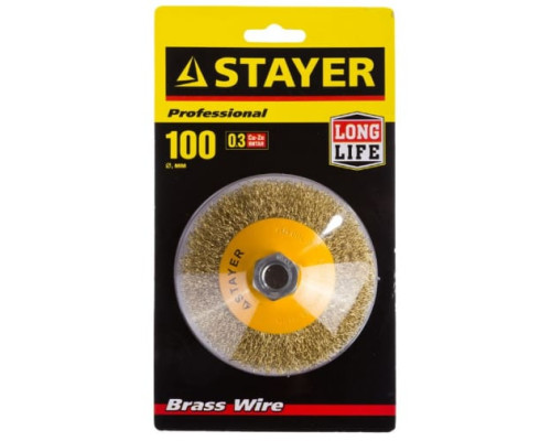 Щетка коническая PROFESSIONAL (100 мм; М14; витая стальная латунированная проволока 0.3 мм) для УШМ STAYER 35133-100