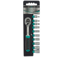 Набор торцевых головок, 1/4", 4-13мм, с трещоточным ключом, CrV, 11шт STELS 14125