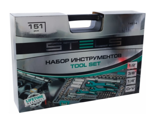 Набор инструмента 1/4", 3/8", 1/2", CrV, S2, усиленный кейс, 151шт STELS 14114