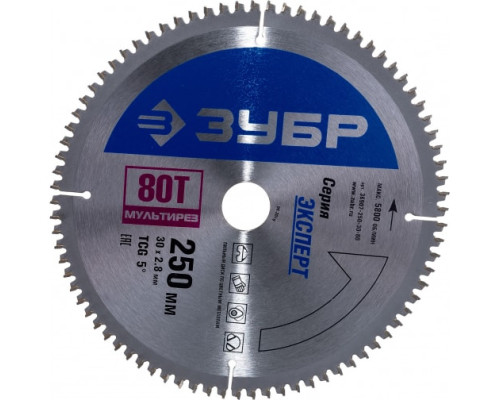 Диск пильный "Точный-МУЛЬТИ рез" (250х30 мм; 80Т) Зубр 36907-250-30-80