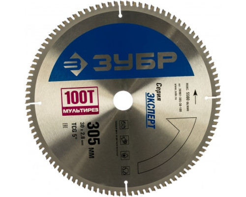 Диск пильный "Точный-МУЛЬТИ рез" (305х30 мм; 100Т) Зубр 36907-305-30-100