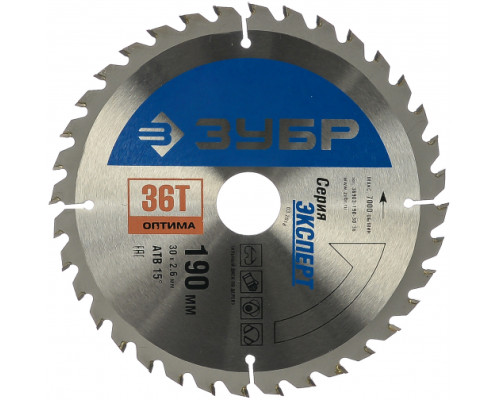 Диск пильный по дереву "Оптимальный рез" (190х30 мм; 36Т) Зубр 36903-190-30-36
