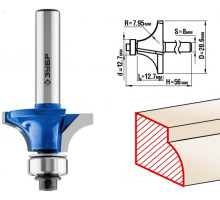 Фреза кромочная калевочная №1 ПРОФЕССИОНАЛ (28.6х12.7х56 мм; R7.95 мм; хвостовик 8 мм) Зубр 28701-28.6