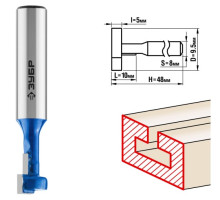 Фреза пазовая Т-образная №1 ПРОФЕССИОНАЛ (9.5х10х48 мм; паз 5 мм; хвостовик 8 мм) Зубр 28749-9.5-48