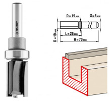 Фреза пазовая прямая с верхним подшипником по ламинату ПРОФЕССИОНАЛ (19х26х70 мм; хвостовик 8 мм) Зубр 28781-19-26