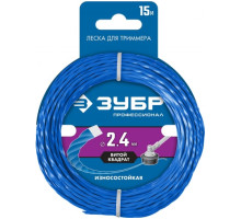 Леска для триммера Профессионал износостойкая (2.4 мм; 15 м; витой квадрат) ЗУБР 71030-2.4