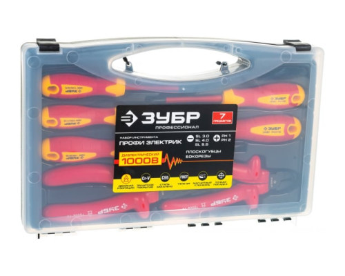 Набор: диэлектрический, высоковольтный губцевый инструмент, до ~1000В, 7шт Зубр ЭКСПЕРТ 2214-H7_z01
