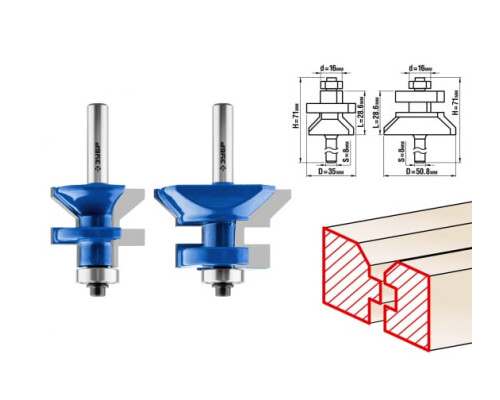 Набор фрез для вагонки (2 шт; хвостовик 8 мм) Зубр 28770-50-H2