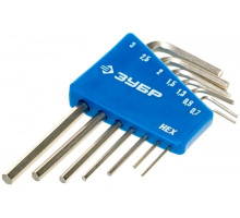 Набор ключей имбусовых Зубр "Эксперт" Мини для точных работ Cr-V HEX 0,7 0,9 1,3 1,5 2 2,5 3 мм 7 шт. 27471-H7