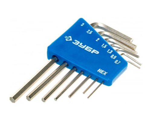 Набор ключей имбусовых Зубр "Эксперт" Мини для точных работ Cr-V HEX 0,7 0,9 1,3 1,5 2 2,5 3 мм 7 шт. 27471-H7