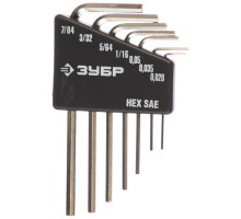 Набор ключей имбусовых Зубр "Эксперт" Мини для точных работ Cr-V HEX SAE 0,028" 0,035" 0,05" 1/16" 5/64" 3/32" 7/64" 7 шт. 27475-H7