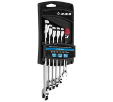 Набор комбинированных трещоточных гаечных ключей Cr-V, 8-17мм, 6шт Зубр ПРОФИ 27074-H6