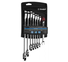 Набор комбинированных трещоточных гаечных ключей Cr-V, 8-19мм, 8шт Зубр ПРОФИ 27074-H8