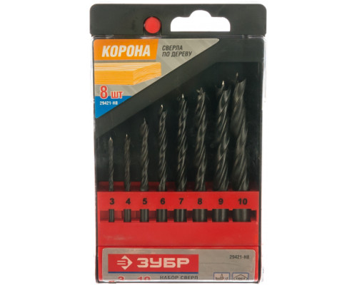 Набор спиральных сверл по дереву (8 шт.) "Корона" ЗУБР 29421-H8