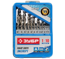 Набор сверл «ЭКСПЕРТ» по металлу 19 шт. (1-10 мм; P6M5) Зубр 29625-H19-M