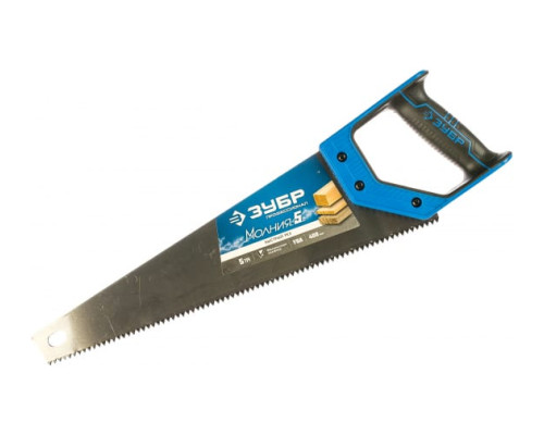 Ножовка по дереву пила Зубр "МОЛНИЯ-5" 400 мм, 5 TPI, прямой крупный зуб, быстрый рез поперек волокон, для крупных и средних заготовок, 15075-40_z02