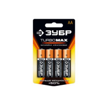 Щелочная батарейка Зубр 1.5 В, тип АА, 4 шт, Turbo-MAX 59206-4C_z01