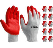 Трикотажные перчатки Зубр МAСTEP 13 класс, х/б, обливная ладонь из латекса, L-XL, 10 пар 11458-K10