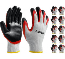 Трикотажные перчатки с двойной обливной ладонью из латекса ЗУБР р. L-XL, 10 пар 11459-K10