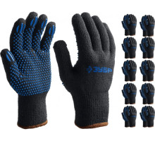 Трикотажные утеплённые перчатки ЗУБР р. L-XL, с ПВХ покрытием (точка), 10 пар 11462-H10