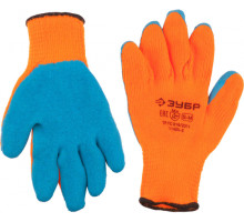 Утепленные, акриловые перчатки с рельефным латексным покрытием Зубр ЭКСПЕРТ 10 класс, сигнальный цвет, р.L-XL 11465-XL