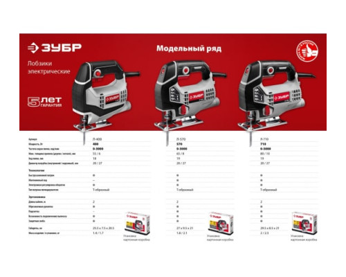 Электрический лобзик ЗУБР 570 Вт, 65 мм Л-570