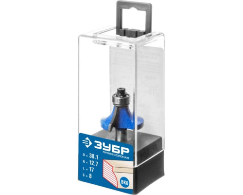 Фреза кромочная калевочная №1 ПРОФЕССИОНАЛ (38.1х17х61.5 мм; R12.7 мм; хвостовик 8 мм) Зубр 28701-38.1