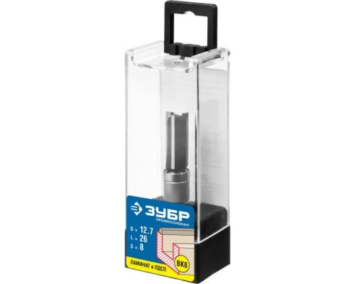 Фреза пазовая прямая с верхним подшипником по ламинату ПРОФЕССИОНАЛ (12.7х26х70 мм; хвостовик 8 мм) Зубр 28781-12.7-26