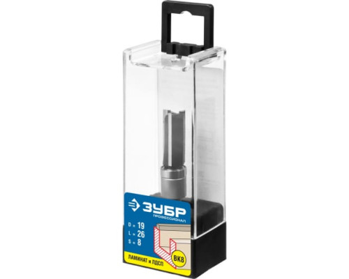 Фреза пазовая прямая с верхним подшипником по ламинату ПРОФЕССИОНАЛ (19х26х70 мм; хвостовик 8 мм) Зубр 28781-19-26