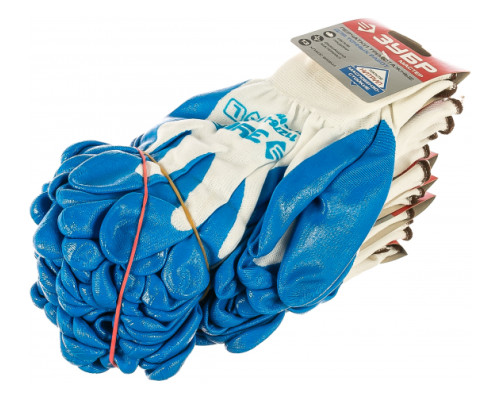 Маслостойкие перчатки для точных работ с нитриловым покрытием L9 Зубр МАСТЕР 11276-L