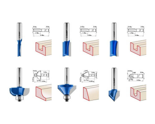 Набор фрез по дереву (12 шт; хвостовик 8 мм) Зубр 28796-H12