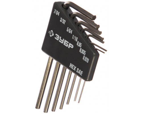 Набор ключей имбусовых Зубр "Эксперт" Мини для точных работ Cr-V HEX SAE 0,028" 0,035" 0,05" 1/16" 5/64" 3/32" 7/64" 7 шт. 27475-H7