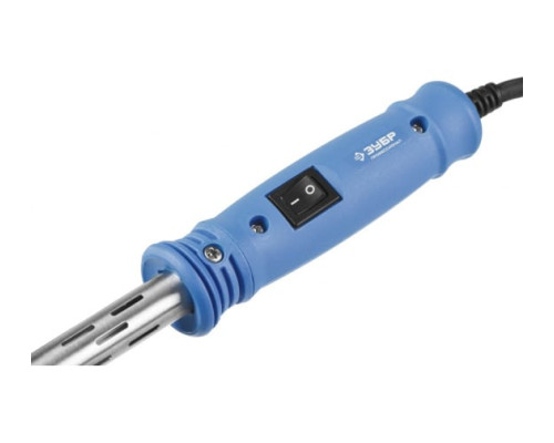 Паяльник с выключателем, пластмассовой рукояткой и долговечным жалом, 200Вт, клин Зубр ПРОФЕССИОНАЛ 55301-200