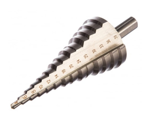 Сверло МАСТЕР ступенчатое по сталям и цветным металлам (4-39 мм; 14 ступеней; L113 мм; 3-х гран.хв.10 мм) Зубр 29665-4-39-14