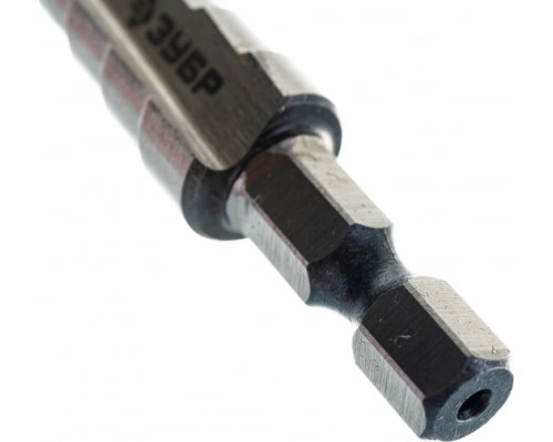 Сверло МАСТЕР ступенчатое по сталям и цветным металлам (4-12 мм; 9 ступеней; L65 мм; HEX1/4") Зубр 29665-4-12-9