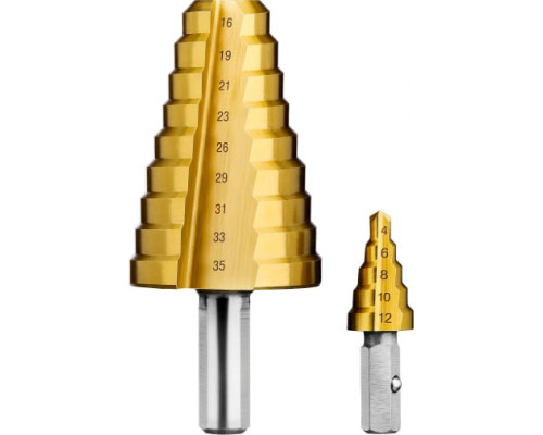 Сверло ступенчатое 2-х модульное Профессионал (4-35 мм; 14 ступеней; Р6М5; TIN) по сталям и цветным металлам ЗУБР 29673-4-35