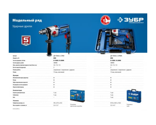 Ударная дрель Зубр ПРОФЕССИОНАЛ ДУ-П850-2 ЭРМК