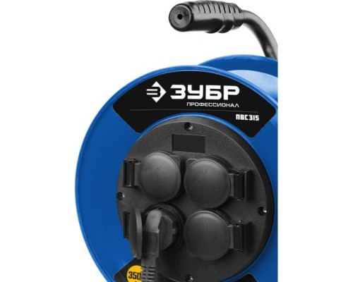Удлинитель на катушке ЗУБР "ПВС 315", 40 м, 3500 Вт, 4 гнезда, IP44, ПВС 3х1,5 кв мм, 55081-40