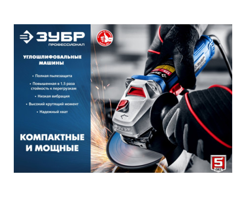 Углошлифовальная машина ЗУБР Профессионал, 125 мм УШМ-П125-750