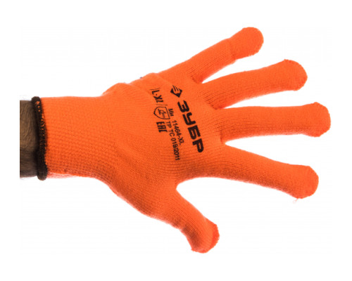 Утепленные, акриловые перчатки с защитой от скольжения Зубр ЭКСПЕРТ 10 класс, сигнальный цвет, р.L-XL 11464-XL