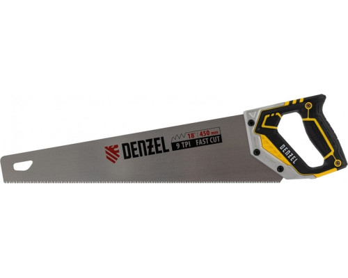 Ножовка по дереву Denzel, 450 мм, 9 TPI, зуб 3D, металлопластиковая рукоятка 24140
