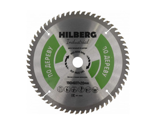 Диск пильный Industrial Дерево (190x20 мм; 60Т) Hilberg HWT193