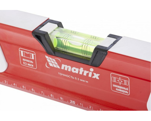 Алюминиевый магнитный фрезерованный уровень MATRIX 3 глазка, двухкомпонентные рукоятки, 1000 мм 34733