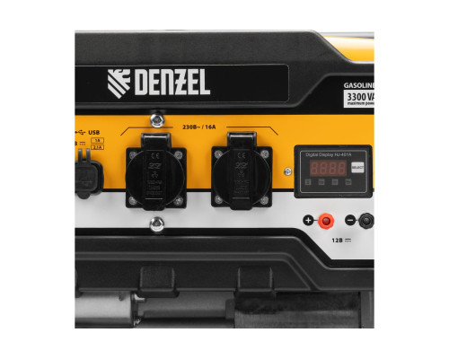 Бензиновый генератор Denzel PS-33E, 3,3 кВт, 230В, 15 л, электростартер 94537