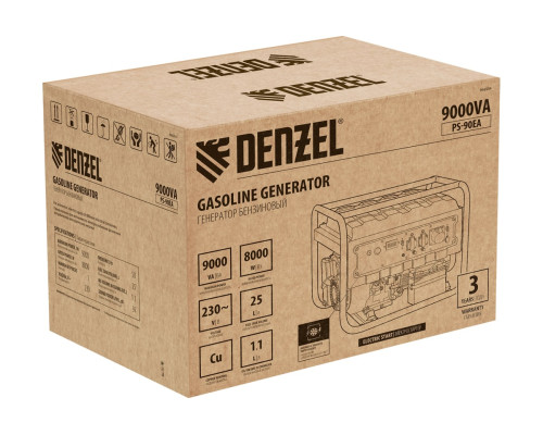 Бензиновый генератор DENZEL PS 90 EA, 9,0 кВт, 230В, 25л 946934 Бензиновый генератор DENZEL PS 90 EA, 9,0 кВт, 230В, 25л 946934