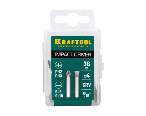 Биты KRAFTOOL 4 шт, 36 мм для ударной отвертки 25551 Биты KRAFTOOL 4 шт, 36 мм для ударной отвертки 25551