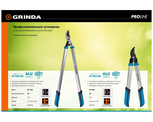 Большой плоскостной сучкорез с алюминиевыми рукоятками Grinda PL-740 424519 Большой плоскостной сучкорез с алюминиевыми рукоятками Grinda PL-740 424519