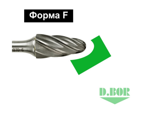 Бор-фреза форма F парабола с закругленной головой, ALU, 10х20х65 мм, хв-к 6 мм D.BOR D-RB-AC-F-10-065-6