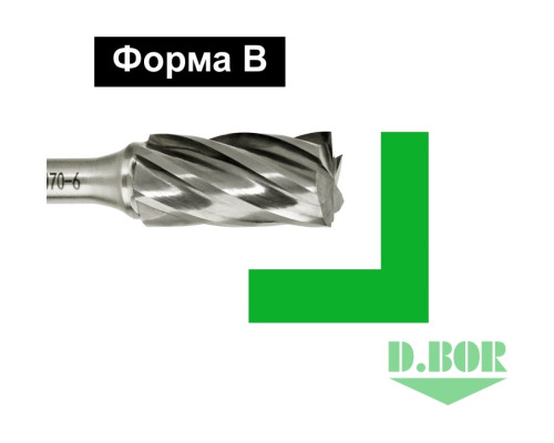 Бор-фреза форма В цилиндр с торцовыми зубьями, ALU, 12х25х70 мм, хв-к 6 мм D.BOR D-RB-AC-B-12-070-6